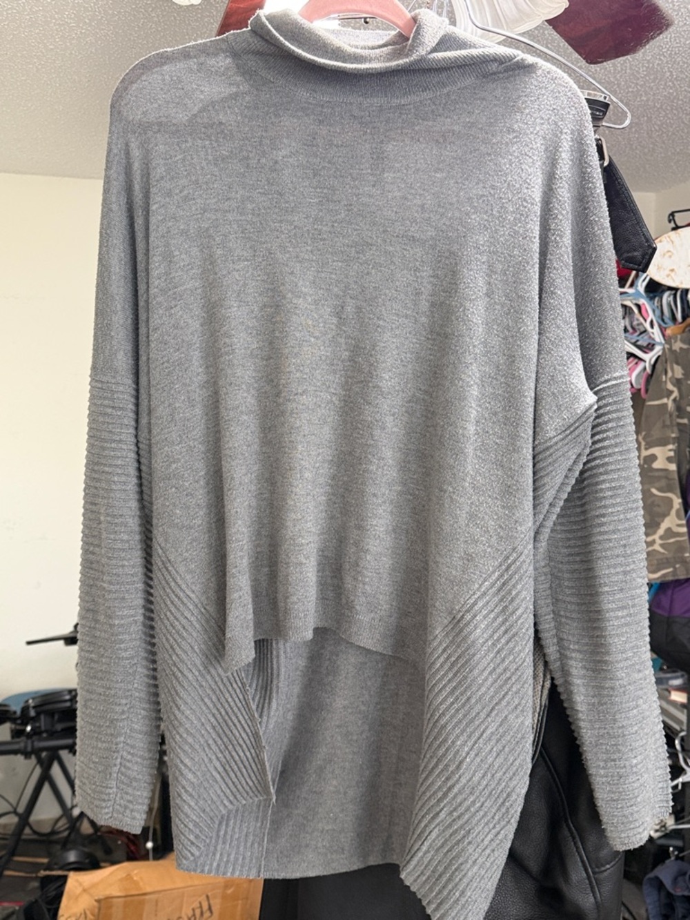 Elan Gray Ribbed High-Low Turtleneck Sweater